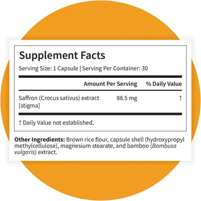 Pattern Wellness Saffron Extract – Mood & Wellness Support – 88.5mg Saffron Supplement – Non-GMO & Gluten-Free – 30 Vegetable Capsule