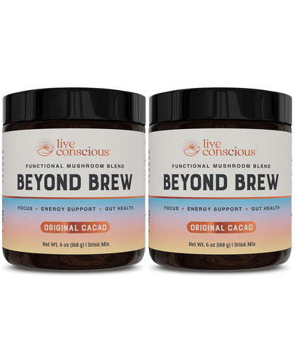 Live Conscious Beyond Brew - Coffee Alternative - Low Caffeine - Mushroom Complex w/Lion’s Mane, Reishi, Cordyceps & Chaga for Sustained Focus, Energy & Immunity - w/Prebiotics & Probiotics - 30