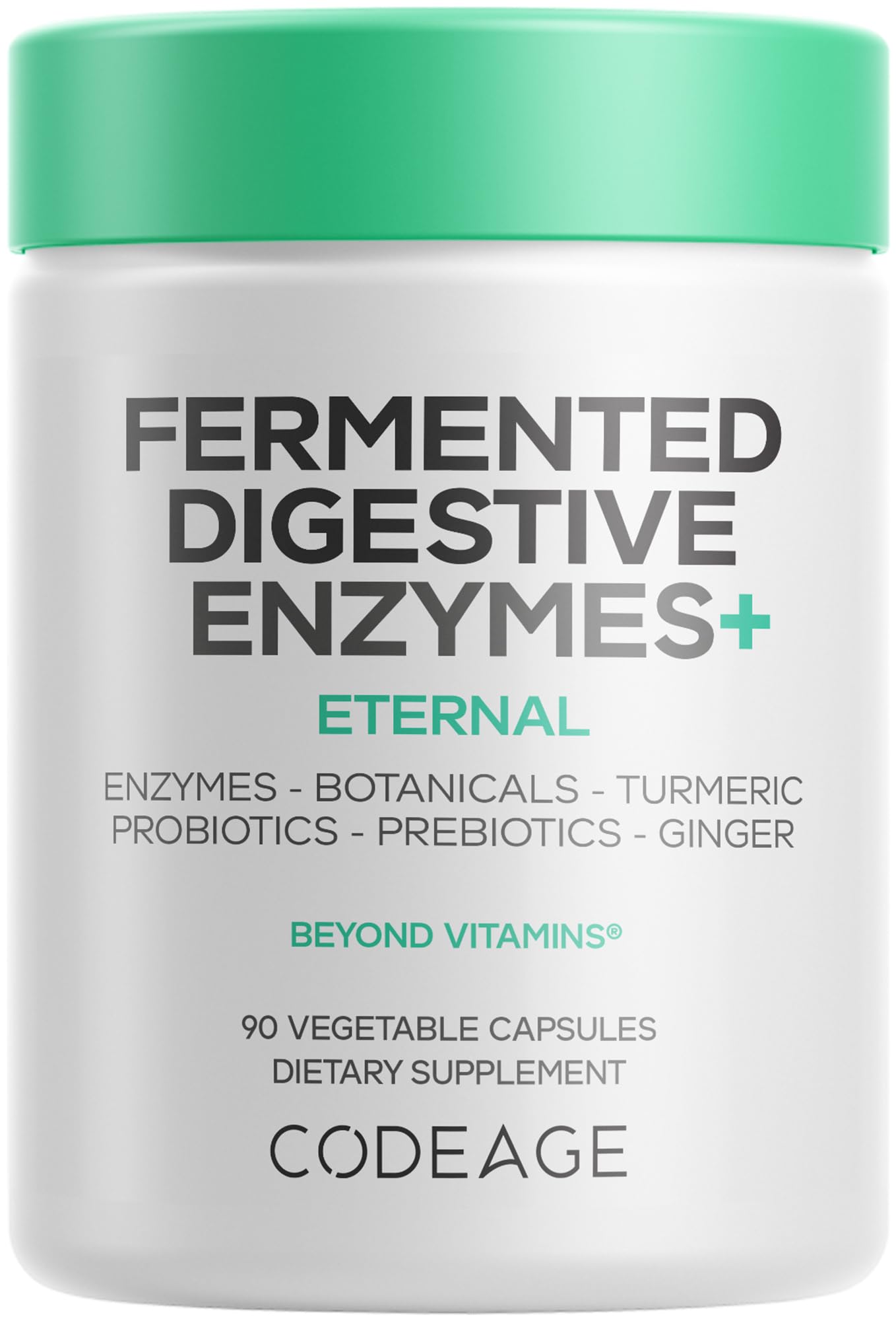 Codeage Fermented Digestive Enzymes Supplement 3-Month Supply - 14 Digestive Enzymes, Probiotics, Prebiotics, Fermented Botanicals, Plant-Based Multi Pancreatic Enzymes - 1 Capsule a Day - 90 Capsules