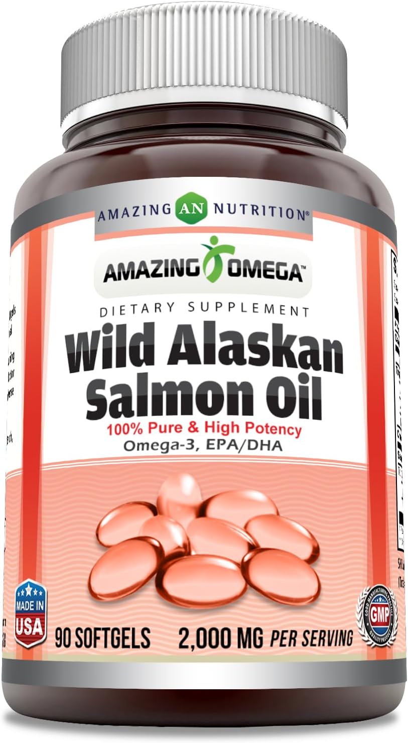 Amazing Omega Wild Alaskan Salmon Oil 2000mg Per Serving Softgels Supplement (90)