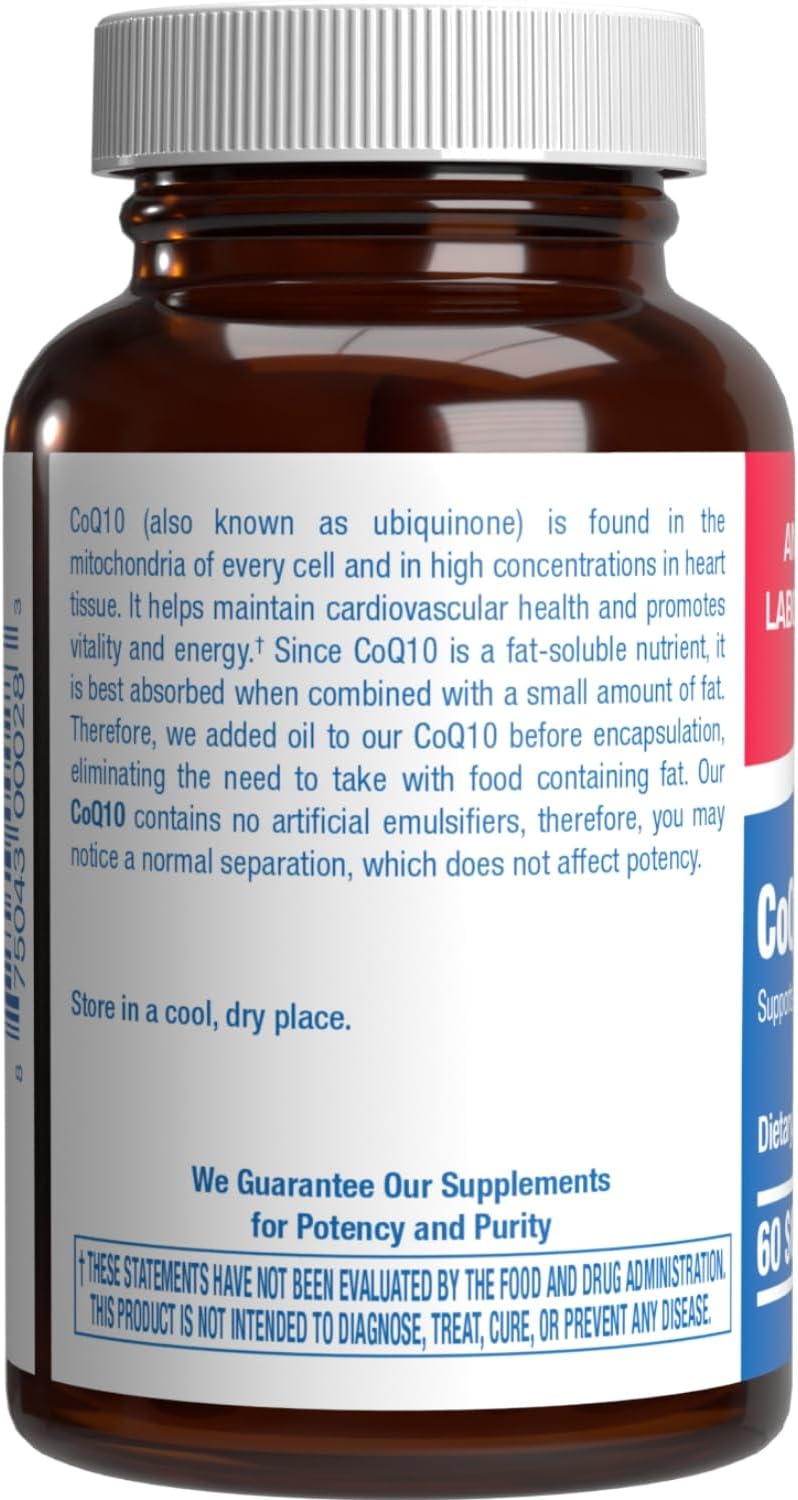 High Absorption CoQ10 100mg Softgels - Clinical Formula Coenzyme Q10 100mg for Skin Heart Energy Antioxidant and Brain Support - Easy to Swallow - Made in The USA in cGMP Facilities - 60 Servings
