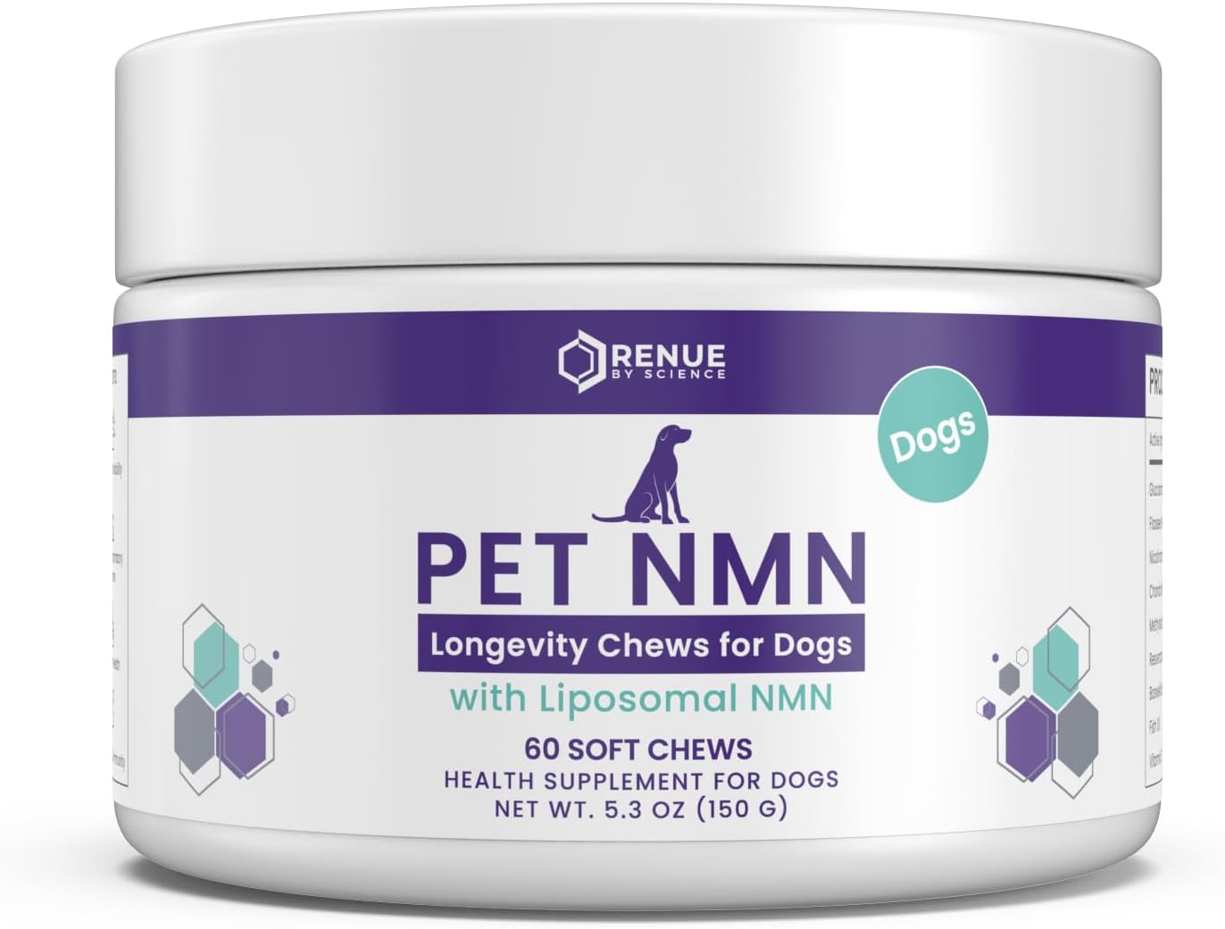 Renue By Science PET NMN Longevity Chews for Dogs - Liposomal NMN, Trans-Resveratrol, Glucosamine, MSM, Chondroitin - Cold Extruded Soft Chews - 60 Count
