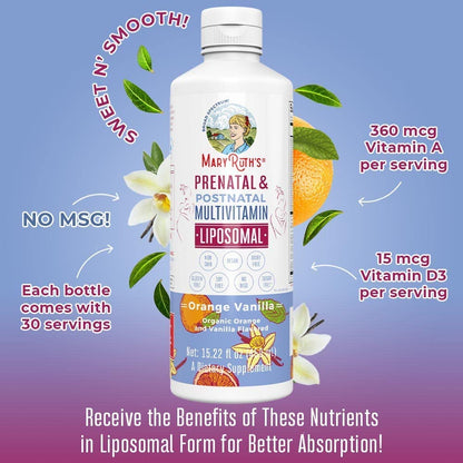 MaryRuth Organics Prenatal & Postnatal Liposomal Multivitamin Women, Sugar Free Liquid Vitamin