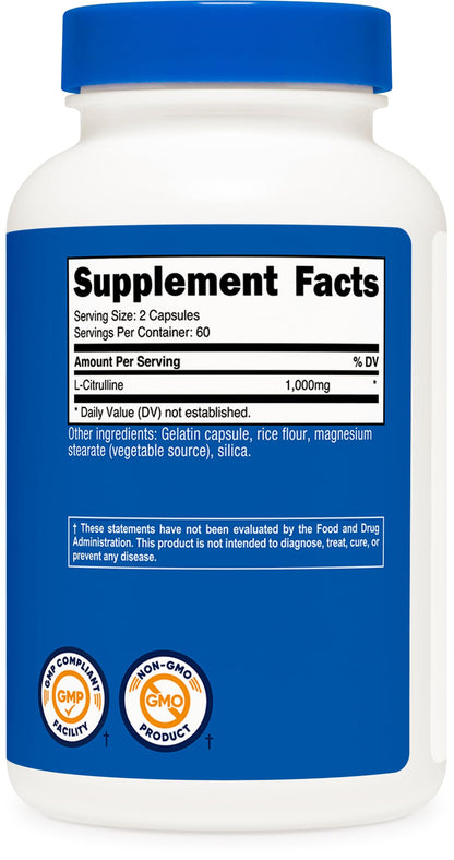Nutricost L-Citrulline 1500mg, 180 Capsules - 750mg Per Capsule, Gluten Free, Non-GMO, Packaging May Vary