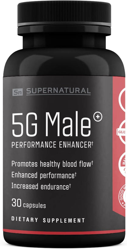 Supernatural Man 5G Male Natural T Booster Enhancing Supplement for Blood Flow, Stamina, Strength & Endurance Ginseng, Garlic, Ginkgo, Ginger Root, Vitamin D - Supports Healthy Males - 30 Capsules