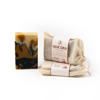 True Grit Tallow – Beef Tallow Soap Bar 3-Pack – John Wayne Inspired – Cedar & Campfire Scent – Cold Process Bar Soap with Activated Charcoal & Coffee Grounds – 4 oz Each