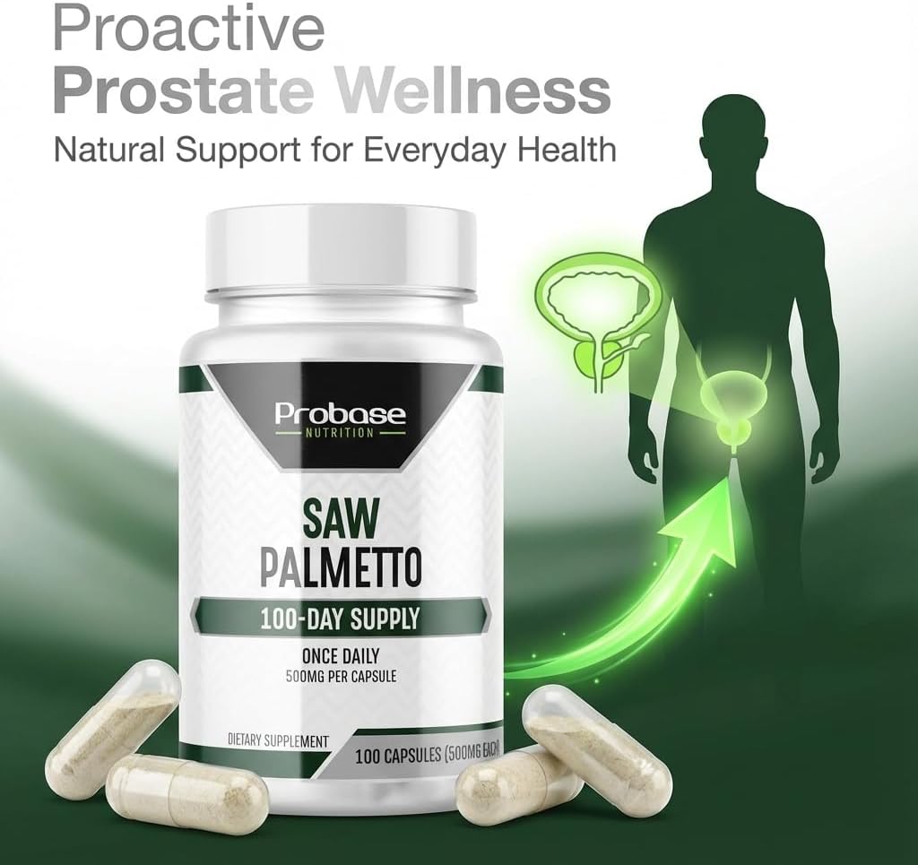 Probase Nutrition Saw Palmetto Herbal Supplement for Prostate and Urinary Health Support, 500mg, 100 Capsules, 3+ Month Supply