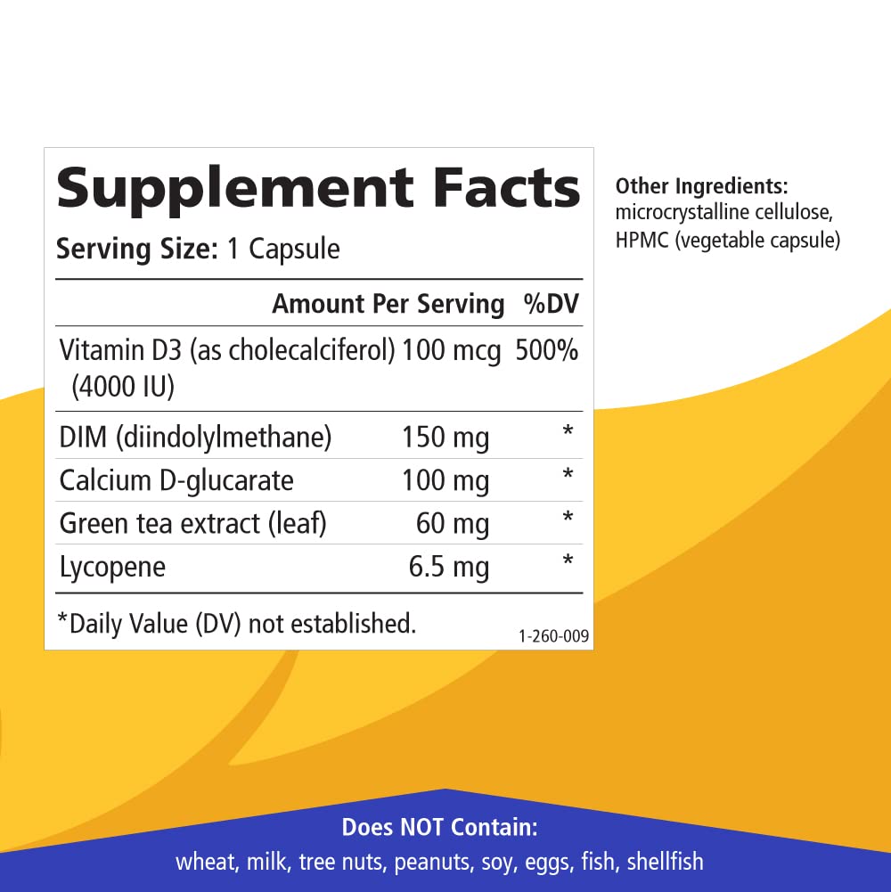 Breast D by Pure Essence - Natural Supplement for Estrogen Balance, Hormonal Acne, and Menopause Support with Vitamin D3, Calcium, Green Tea & Lycopene - 30 Capsules