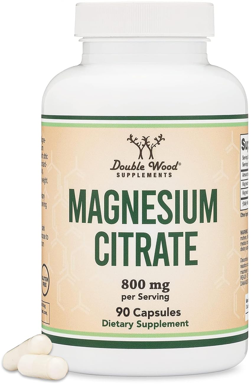Magnesium Citrate 800mg, 180 Capsules, Digestion & Constipation Support, Vegan Safe, Non-GMO, Double Wood Supplements