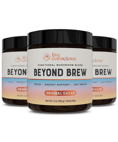 Live Conscious Beyond Brew - Coffee Alternative - Low Caffeine - Mushroom Complex w/Lion’s Mane, Reishi, Cordyceps & Chaga for Sustained Focus, Energy & Immunity - w/Prebiotics & Probiotics - 30