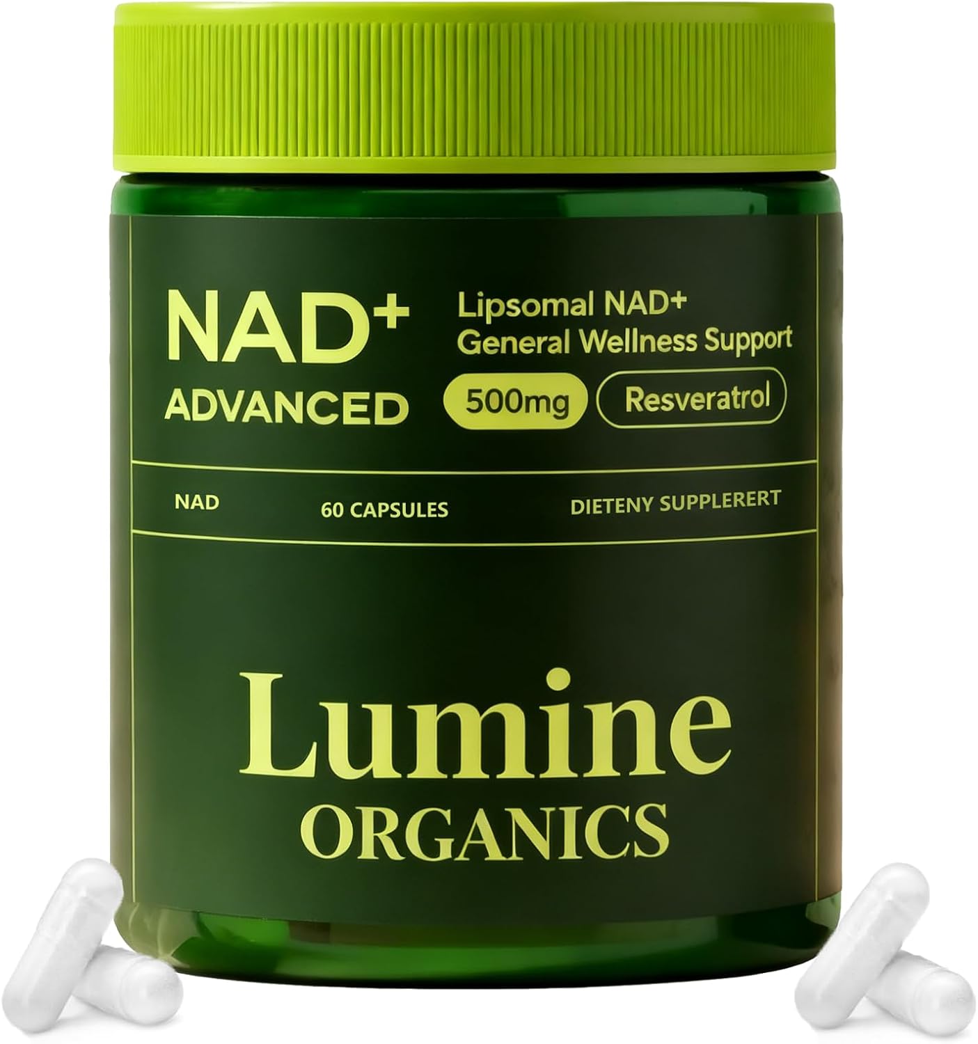 1PCSLumine Organics NAD+ Supplement for Energy Metabolism Support, Liposomal Capsules Containing Resveratrol,Nicotinamide Ribosidean & Quercetin,Alternative to NMN Supplement,Gluten-Free,Vegan (1PCS)