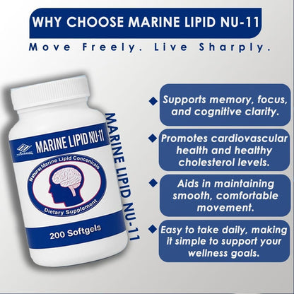 Nu Health Marine Lipid NU-11 Omega 3 Fish Oil, Ginkgo Biloba, 200 Softgels