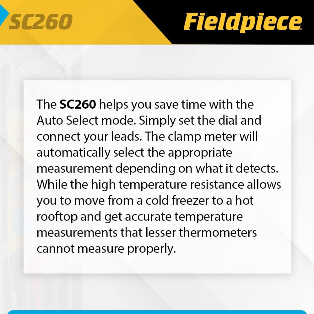 Fieldpiece Compact HVACR Clamp Multimeter SC260 – True RMS Clamp Meter with Temperature, Capacitance & Backlight | True RMS Multimeter with Temperature, Capacitance and Backlight