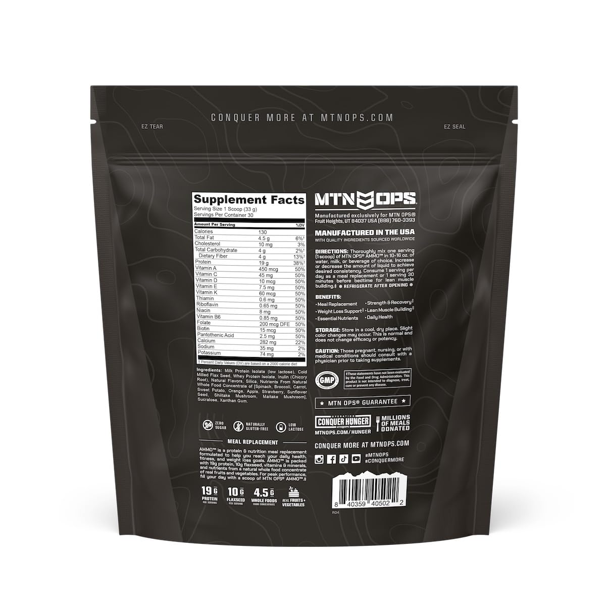 MTN OPS Ammo Meal Replacement Protein Powder, Peanut Butter Chocolate