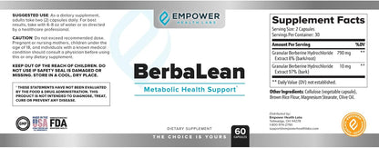 Empower Health New BerbaLean - Berberine & Hydrochloric Acid Supplement, Supports Healthy Metabolism and Digestive Health 60 Capsules