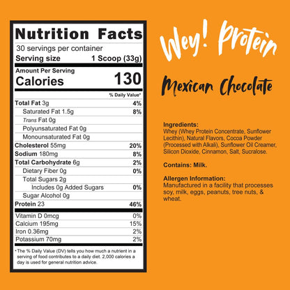 Wey! Protein - Whey Protein, Traditional Mexican Flavor, Sugar-Free, Gluten-Free, 23g Pro