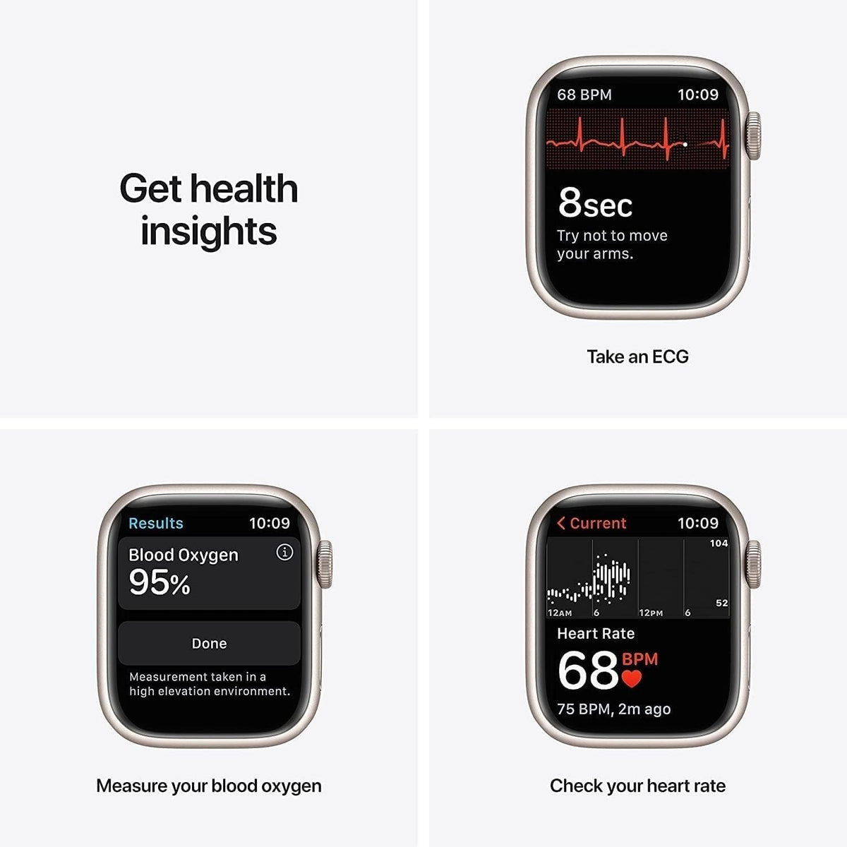 Apple Watch Series 7 (GPS, 41mm) Starlight Aluminum Case with Starlight Sport Band, Regular (Renewed)