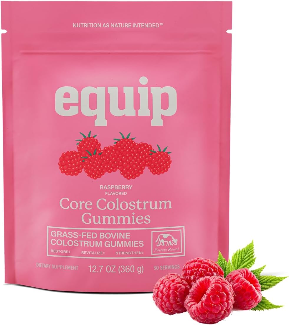 Equip Foods Core Colostrum Gummies - Delicious and Convenient - 1g Ultra-Premium Grass Fed Colostrum Per Serving - Gut Health, Immunity, Hair and Skin, Peach Mango & Raspberry