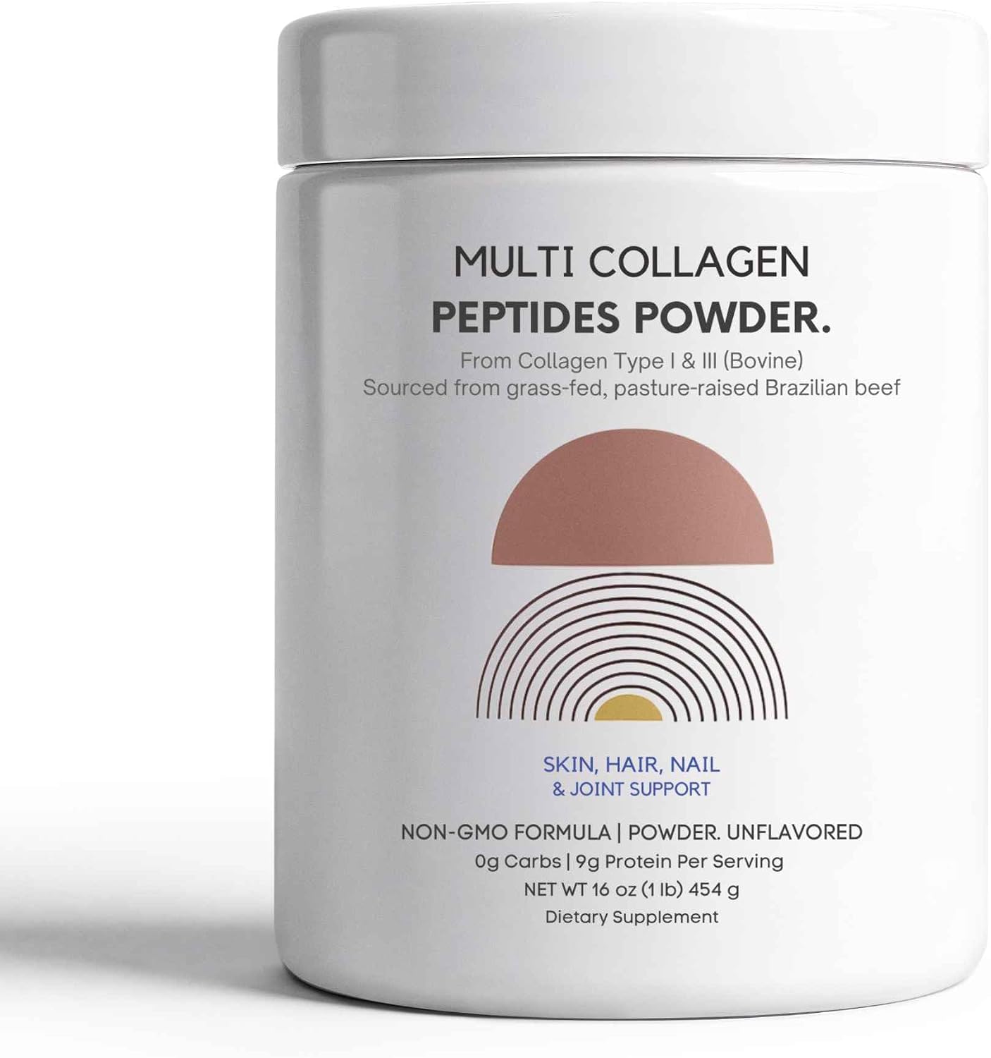 Multi Collagen Peptides Powder - Hydrolyzed Grass-Fed Collagen Powder for Skin, Hair, Nails, Joints & Gut Health - Type I, II, III, V & X Collagen Unflavored Daily Supplement (16 oz./454 g.)