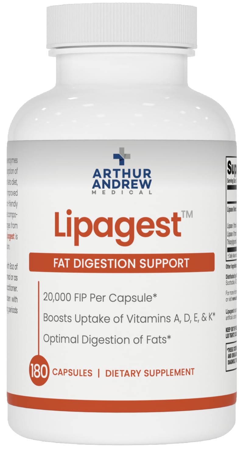 Arthur Andrew Medical, Lipagest, Lipase Enzyme, 20,000 FIP | Highly Potent Lipase Enzyme 20,000 FIP. Optimal Digestion of Fats - No Gallblader & Keto Support