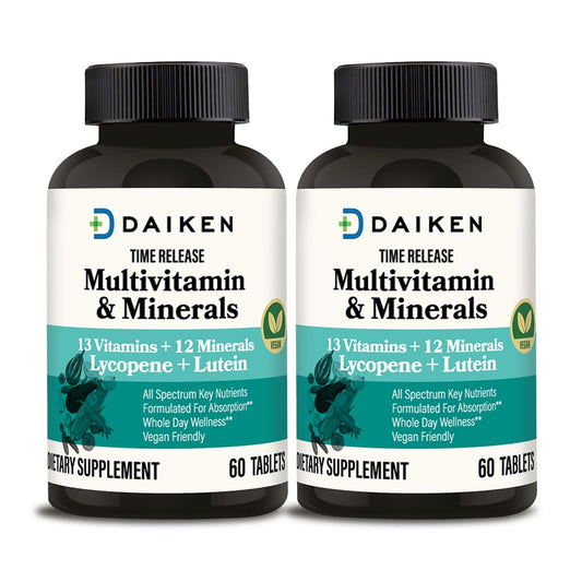 DAIKEN Mini Multivitamin, 60 Tablets, Enhanced with Lutein, Lycopene & Folic Acid, Time Released Multivitamin for Women & Men, Vegan & Easy to Swallow (Pack of 2)