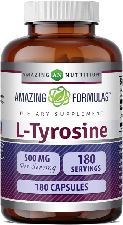 Amazing Formulas L-Tyrosine Amino Acid Supplement | 500 Mg per Serving | 180 Capsules | Non-GMO | Gluten-Free | Made in USA