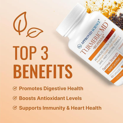 Approved Science Turmeric MD - Turmeric Extract with BioPerine Black Pepper & 95% Standardized Turmeric Curcuminoids - 180 Capsules (3 Month Supply)