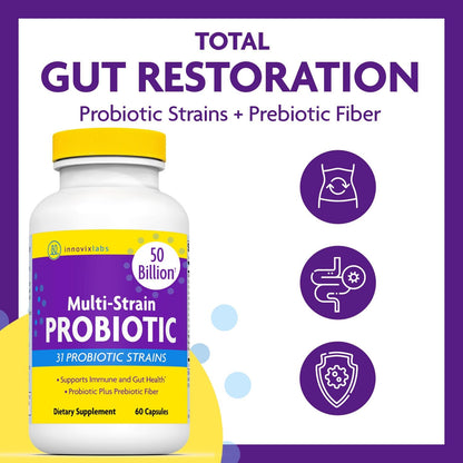 InnovixLabs Choline & Multi Probiotic Bundle Choline Bitartrate 550mg (100 Capsules) Multi Strain Probiotics (60 Capsules). Supports Memory, Mood, Brain Health & Boost Cognitive.*