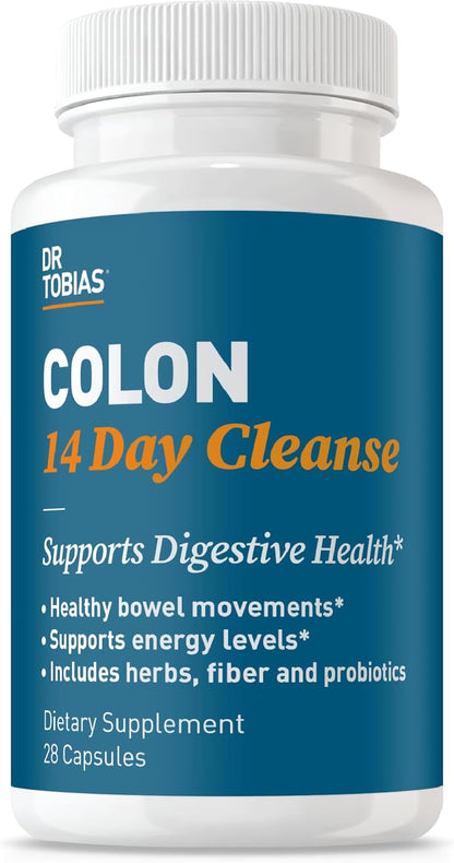 Dr. Tobias Colon 14 Day Cleanse | Supports Digestion & Gut Health | Colon Cleanse Detox | Constipation Relief & Gut Health Support for Women & Men | Psyllium + Senna + Probiotics | 28 Capsules