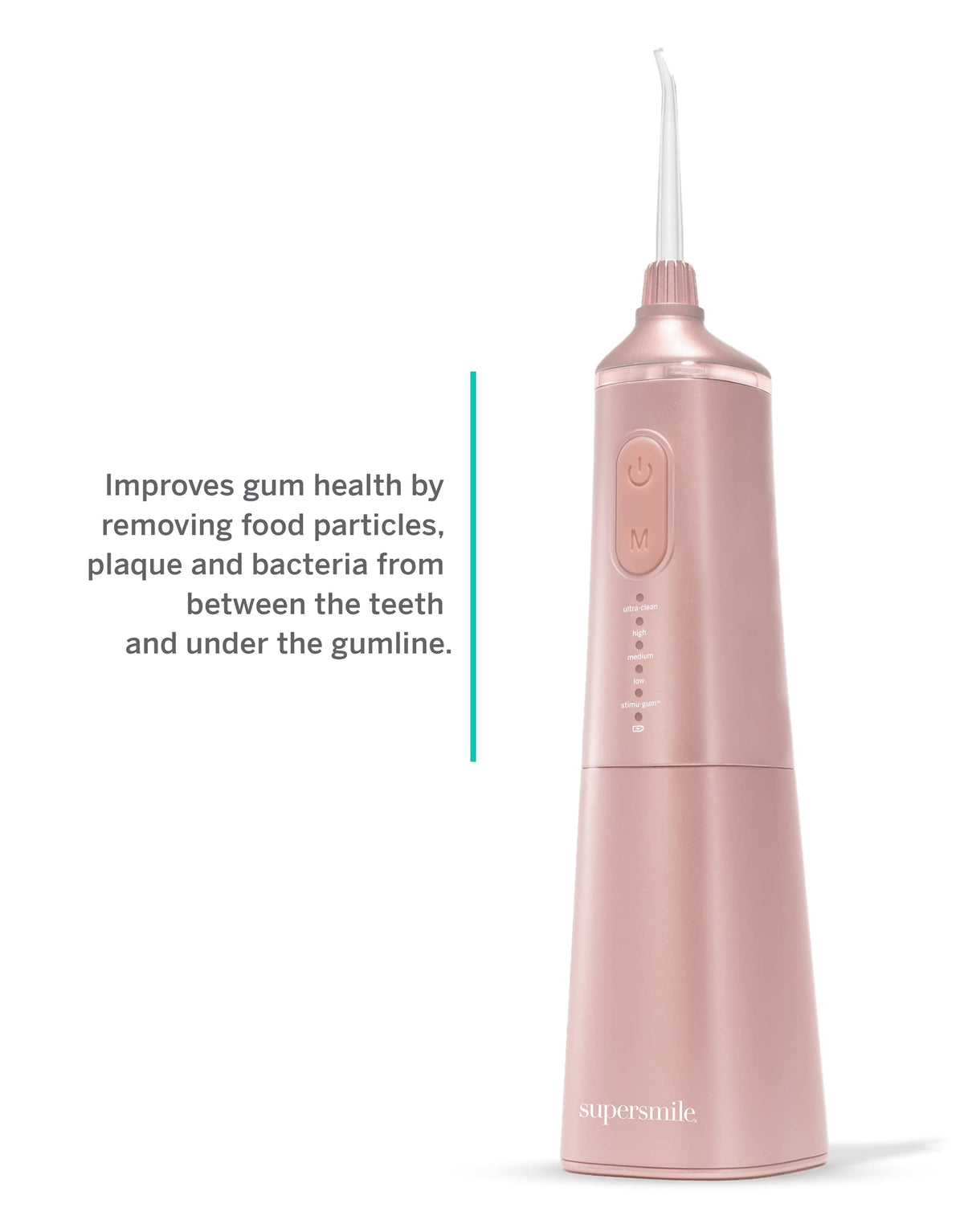 Supersmile Professional Zina Water Flosser, Silver, Rechargeable Cordless Water Flosser, 5 Cleaning Modes, Waterproof, Travel Friendly, Safe for Veneers & Braces