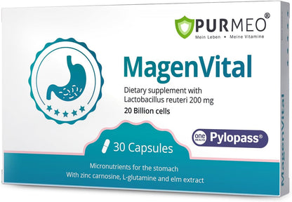 5-in-1 High Potency H. Pylori Probiotic, 1 Per Day - Supports Gastric Lining Integrity, Occasional Indigestion, Acid Comfort - Pylopass Lactobacillus Reuteri, Gluten Free, Vegan, 30ct, Made in Germany