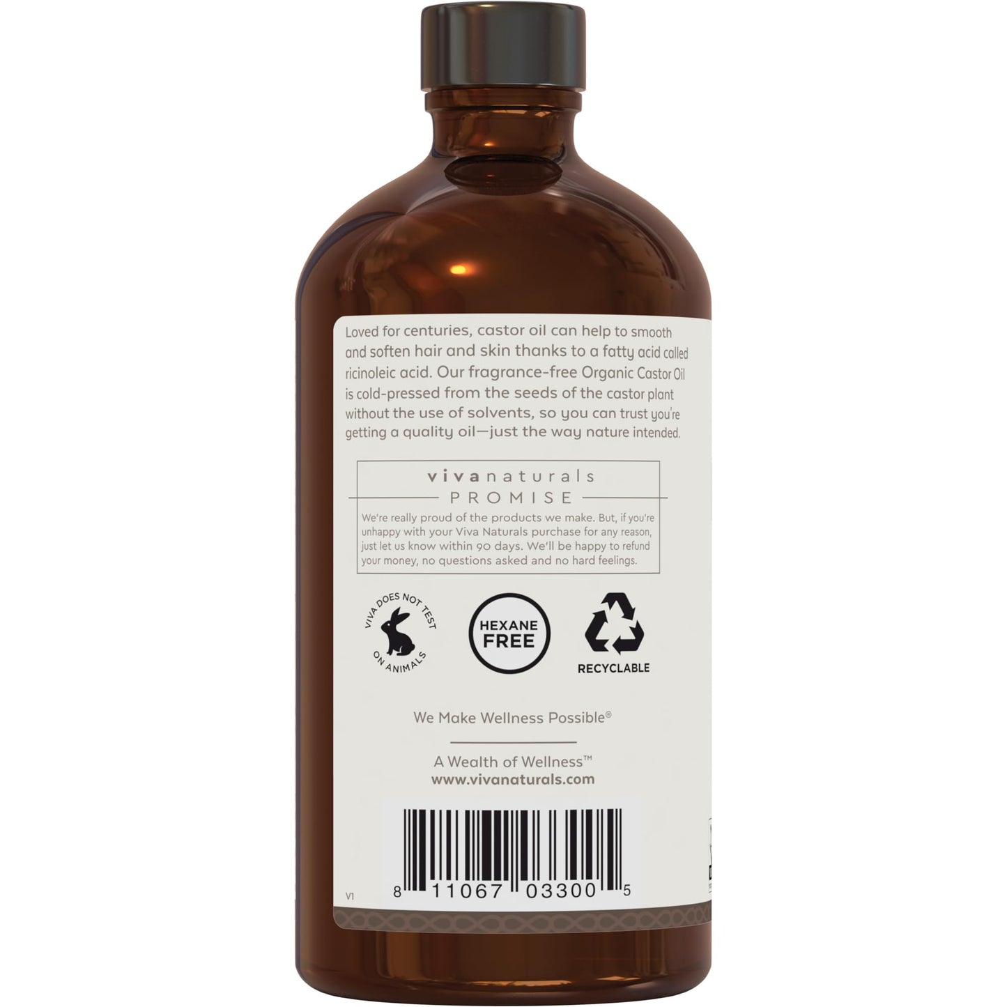 Viva Naturals Organic Castor Oil, Cold-Pressed, 16 fl oz – For Face, Hair, Eyelashes, USDA Organic, Non-GMO - With Beauty Kit