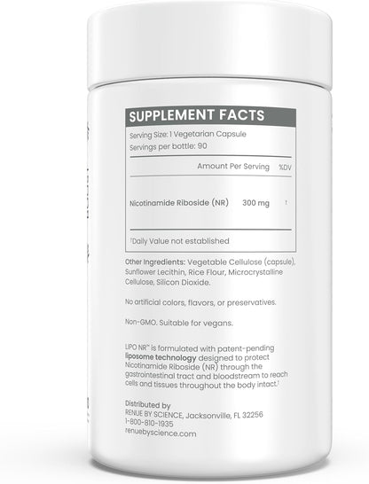Renue By Science Nicotinamide Riboside | High Strength Liposomal NAD Supplement | 90 Nicotinamide Capsules - 300mg Nicotinamide Riboside per Serving | Manufactured in The USA Third-Party Tested