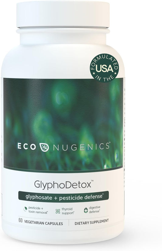 EcoNugenics GlyphoDetox Supplement – Detox Cleanse to Safely Remove Glyphosate Pesticides & Agricultural Toxins, Support the Gut & Thyroid –Includes Glycine, Kelp, Citrus Pectin, Alginate– 60 Capsules