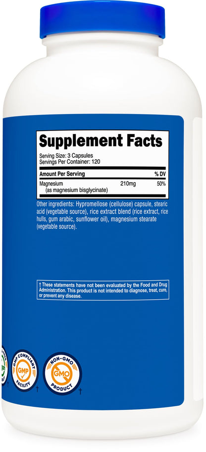 Nutricost Magnesium Glycinate Capsules, 180 Capsules, 210mg | Gentle Absorption, Magnesium Glycinate Supplement