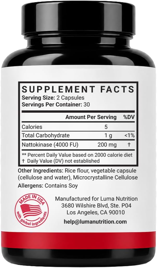 Luma Nutrition Nattokinase Supplement 4000 FU Per Serving - 60 Capsules