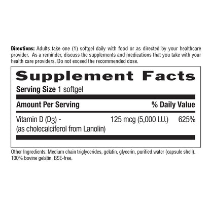 Country Life Vitamin D3 5000 IU for Immune and Bone Health, Calcium Absorption, and Colon Health - Sustainable Source from Lanolin, Available in Various Strengths