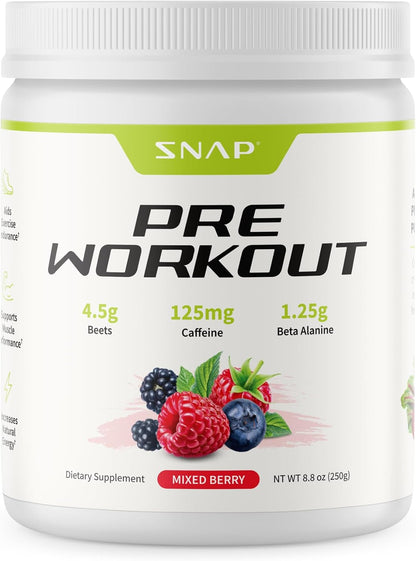 Snap Supplements Beet Root Powder Natural Pre Workout for Men Women, 30 SRV | Plant-Based Energy, Nitric Oxide , Blood Flow, & Endurance Support - Clean Pre Workout for Active Adults, Vegan, Sugar-Free