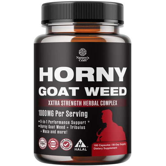 Horny Goat Weed for Men - Extra Strength Male Supplement with Black Maca Root, Tongkat Ali, Saw Palmetto & Panax Ginseng Extract for Stamina & Energy - 60 Count