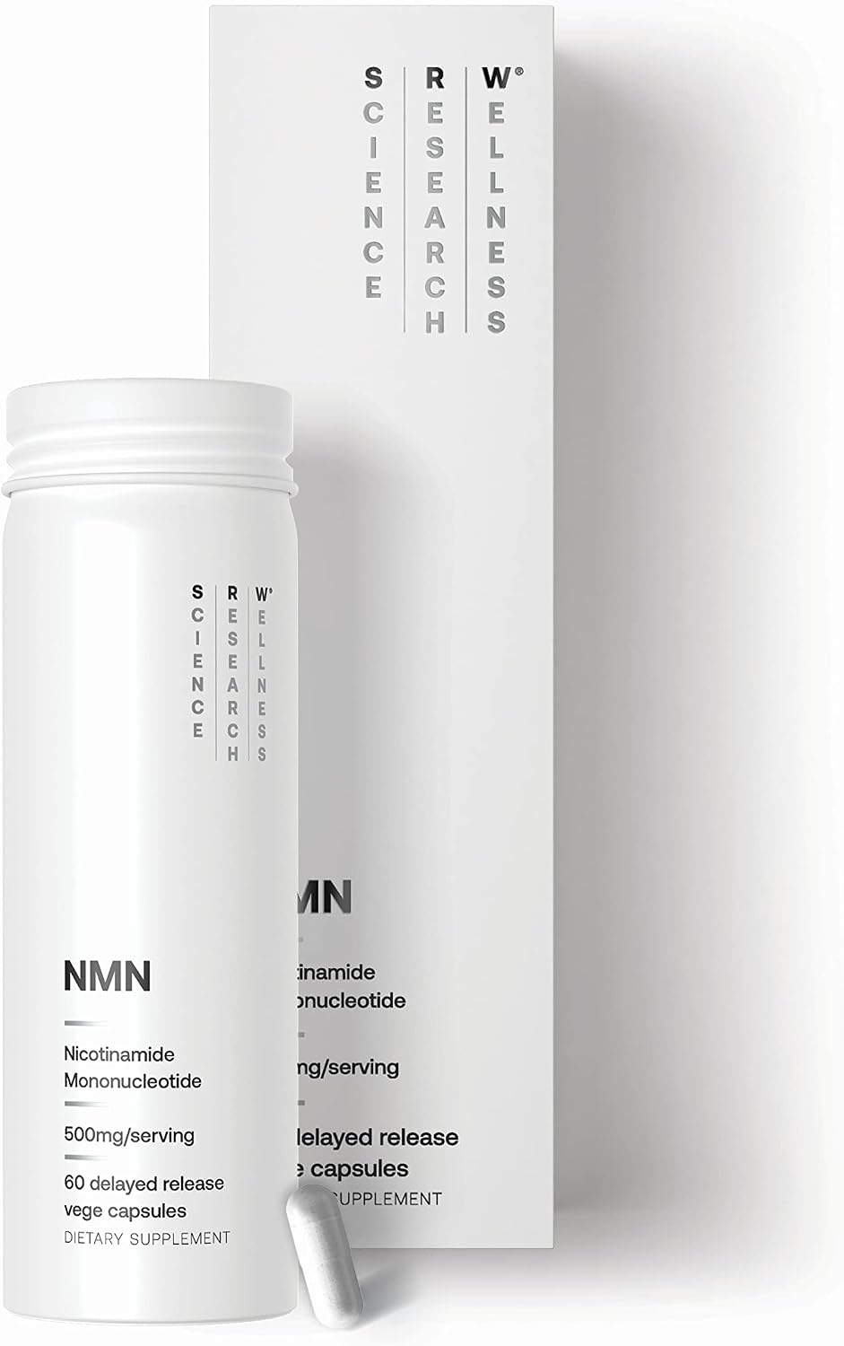 SRW Laboratories NMN 500mg | Over 99.5% Pure Nicotinamide Mononucleotide | Patented Stabilization | Delayed Release Capsules | NAD+ Booster for Cellular Energy & Healthy Aging | 60 Vege Capsules
