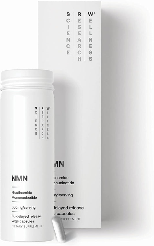 SRW Laboratories NMN 500mg | Over 99.5% Pure Nicotinamide Mononucleotide | Patented Stabilization | Delayed Release Capsules | NAD+ Booster for Cellular Energy & Healthy Aging | 60 Vege Capsules