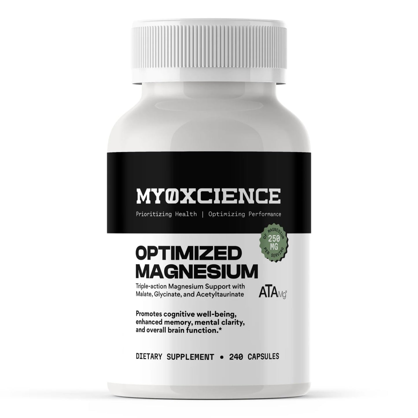 MYOXCIENCE Optimized Magnesium Glycinate + Magnesium Taurate (as ATAmag®) for High Brain Bioavailability to Support Stress Relief and Sleep | 30 Servings
