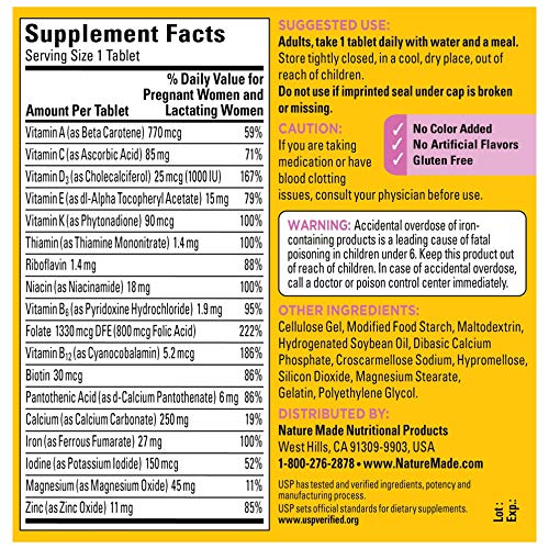 Nature Made Prenatal Multi, 250 Tablets, Folic Acid + 17 Prenatal Vitamins & Minerals