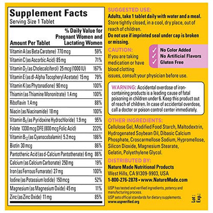 Nature Made Prenatal Multi, 250 Tablets, Folic Acid + 17 Prenatal Vitamins & Minerals