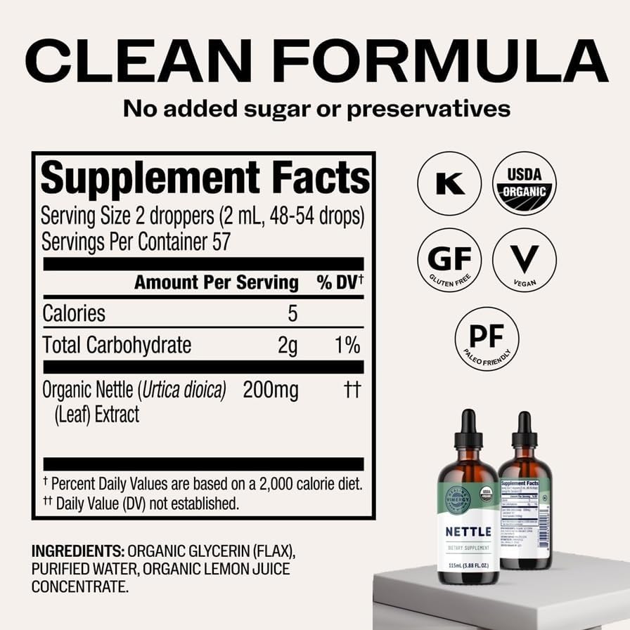 Vimergy Nettle Liquid Supplement, 57 2mL (2 Droppers or 48-54 Drops) Servings (200mg Extract Per Serving) – Promotes Bone Health* – USDA Certified Organic, Vegan, Gluten-Free – 115 mL