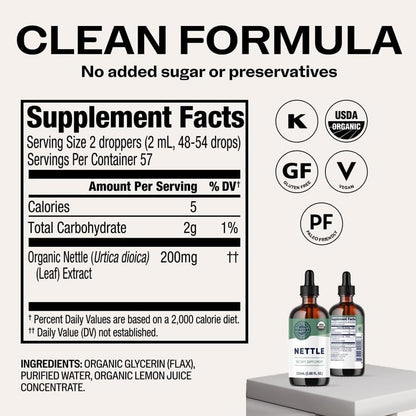 Vimergy Nettle Liquid Supplement, 57 2mL (2 Droppers or 48-54 Drops) Servings (200mg Extract Per Serving) – Promotes Bone Health* – USDA Certified Organic, Vegan, Gluten-Free – 115 mL