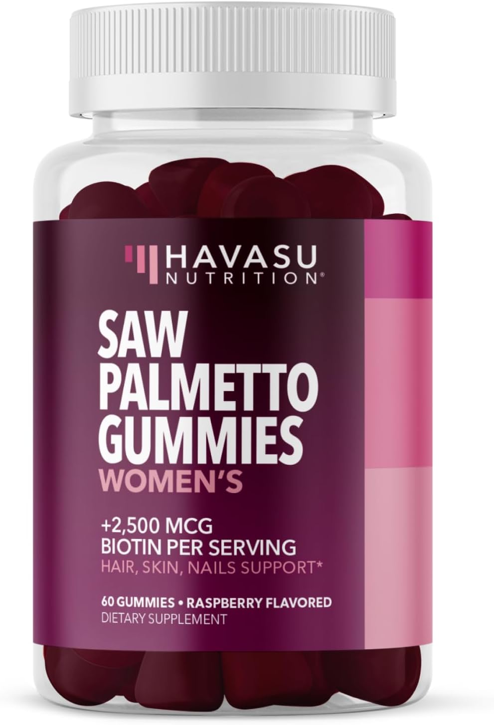 Saw Palmetto Gummies for Women, Raspberry, 60ct, 2500mcg Biotin | DHT Blocker & Hair, Skin, Nail Health Gummies, Supports Stronger-Looking Hair, Raspberry Flavor, 1 Month Supply