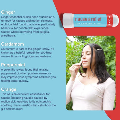 MOXE Nausea Nasal Inhaler Sticks, All Natural Essential Oil Blend, Ginger, Cardamom, Peppermint