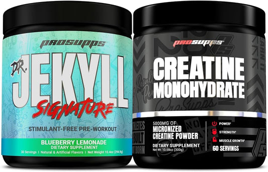 ProSupps Dr. Jekyll Stimulant-Free Pre-Workout, Blueberry Lemonade x Creatine 300 Bundle