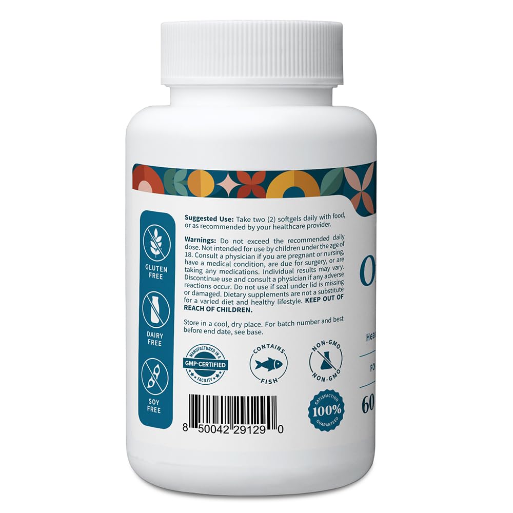 Pattern Wellness Omega 3 Softgels - Pure Fish Oil Formula - Helps Maintain Brain, Heart & Joint Health - 3rd Party Lab Tested - Non-GMO, Dairy-Free, Gluten-Free - 60 Softgels
